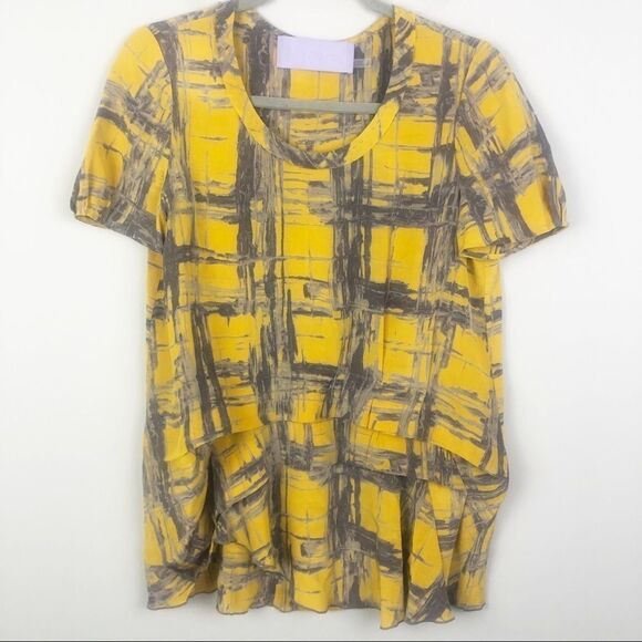 VERA WANG | Layered Detail Silk Blouse Yellow Sz 6 - Picture 1 of 10